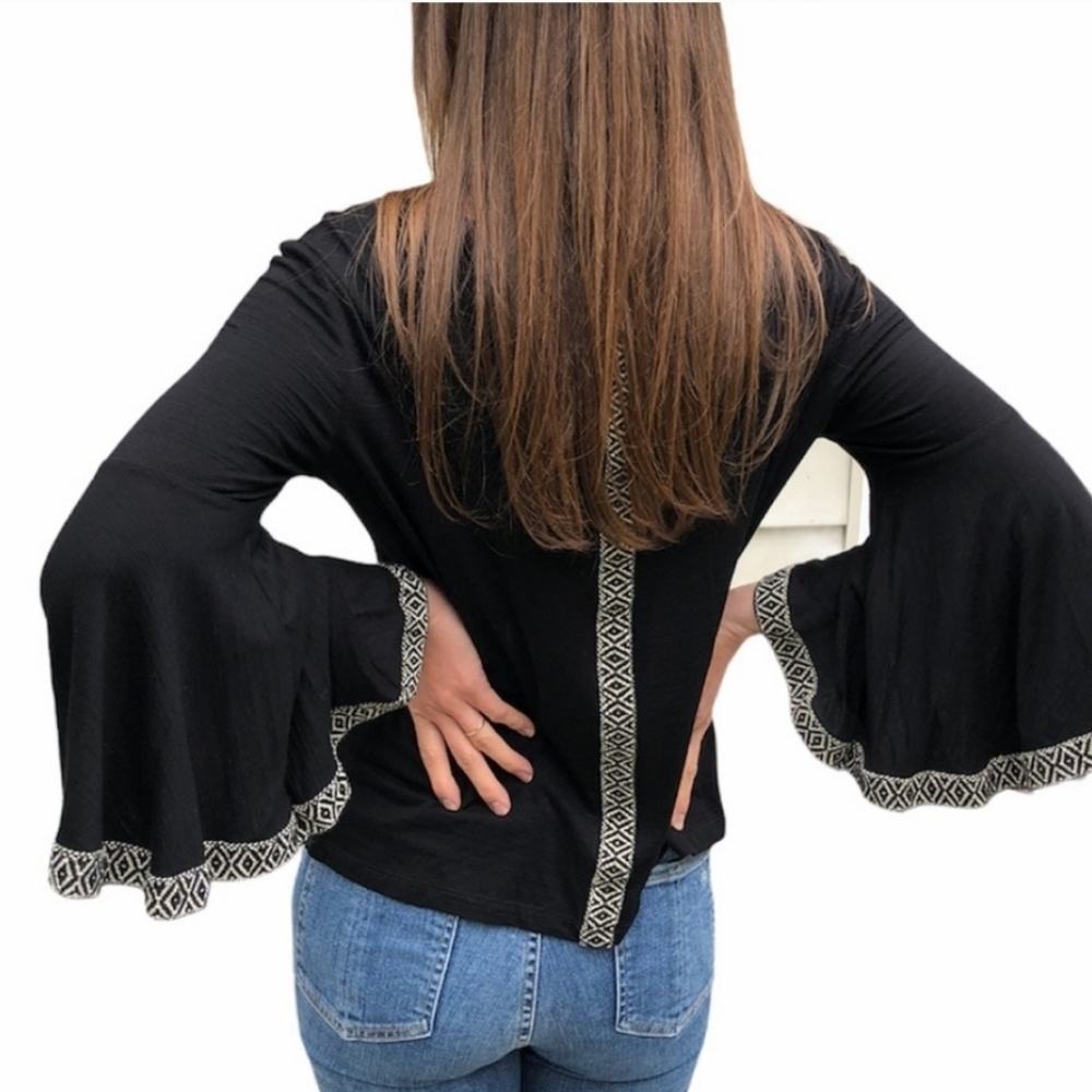 W5 Black Tunic Top with Patterned Trim